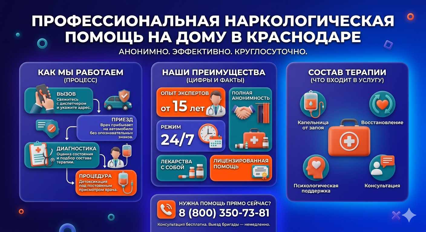 Инфографика о принципах лечения алкоголизма на дому в Собинке: этапы вызова нарколога, преимущества анонимной детоксикации и состав медицинской помощи.